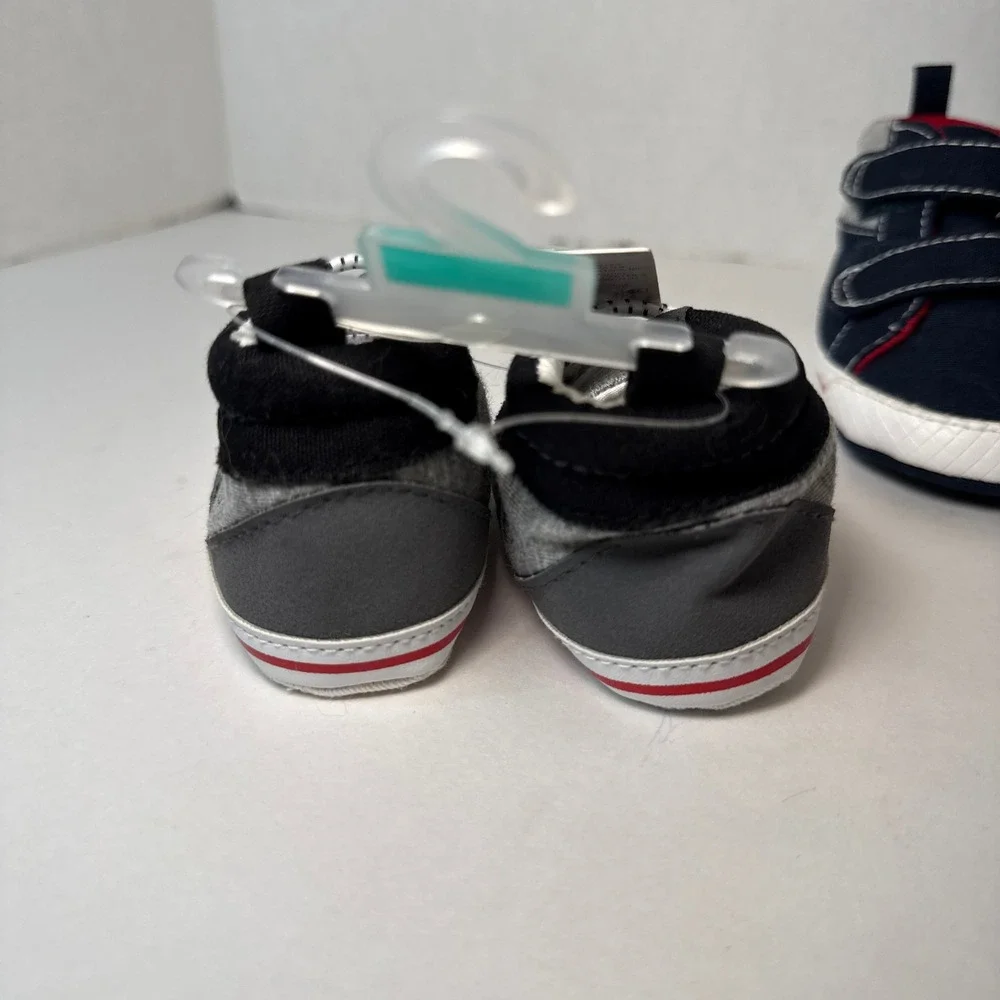 Carters Baby Boy Crib Shoe Sneakers Gray Navy 0-12 Months 2 Pairs NEW